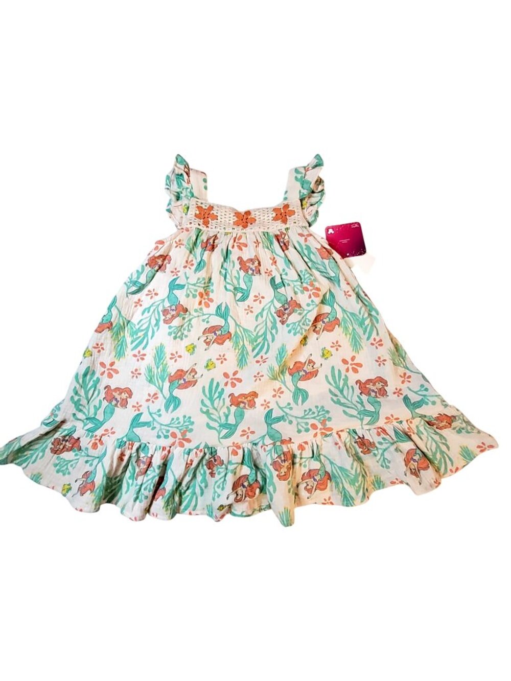 Disney Princess Girls 4T Floral Mermaid Dress 100% Cotton Sleeveless Ruffled Hem